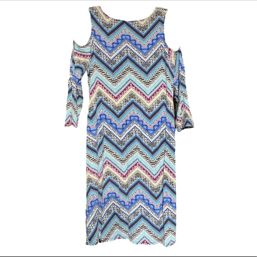 Justice chevron pattern blue & white cold stretchy soft shoulder dress size 18